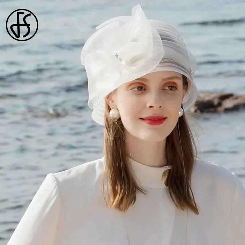 FS – chapeaux de soleil à large bord pour femmes, chapeaux de plage élégants, en Organza, à fleurs,