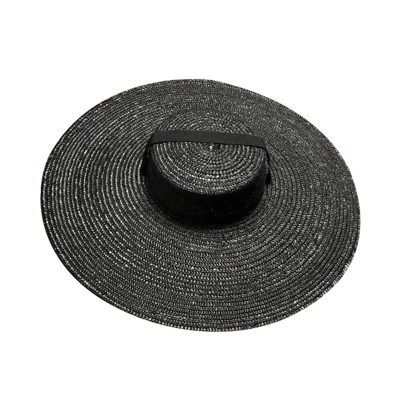 Chapeau de paille de soleil à large bord et plat, à la mode, avec Long ruban, pour femmes, vacances,