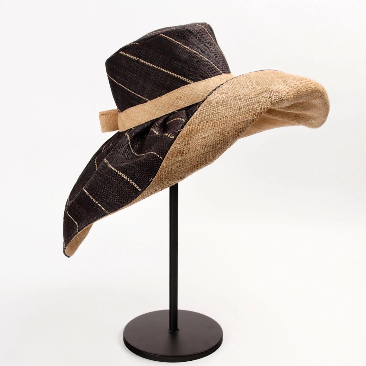 Chapeau de paille à grand bord en raphia pour femmes, casquette de paille, crème solaire de plage en