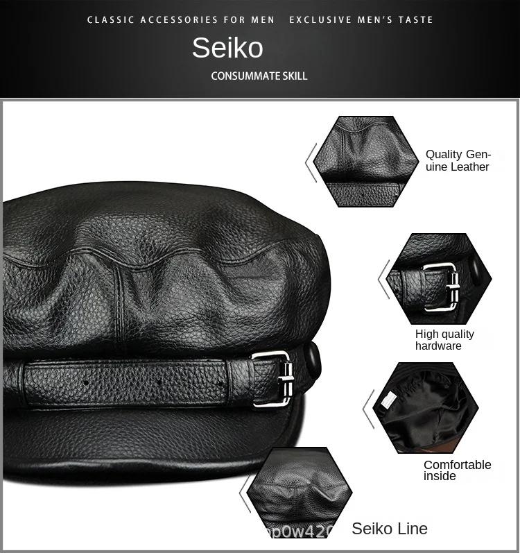 Béret en cuir de vachette véritable pour homme, chapeau de gavroche, casquette de baseball, classiqu