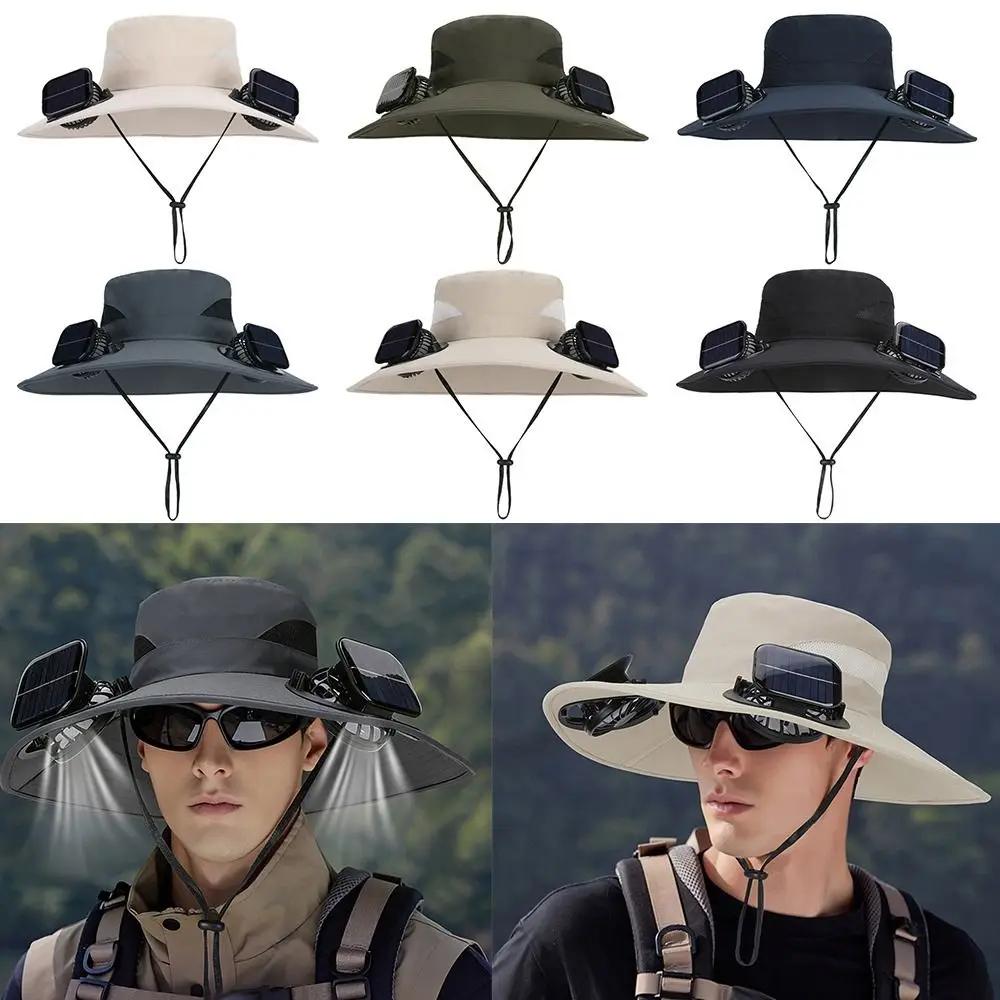 Chapeau de pêche décontracté anti-UV avec ventilateur solaire, visière large à chargement solaire et