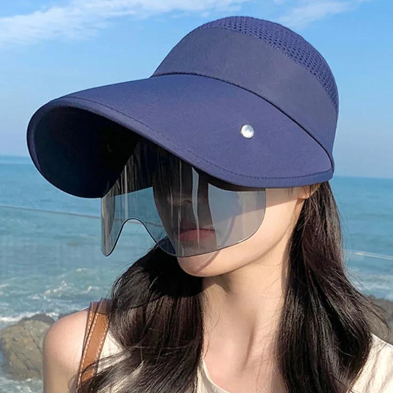 Chapeau de soleil d'été pour femmes avec lunettes, seau à Large bord de 13cm, casquette supérieure v
