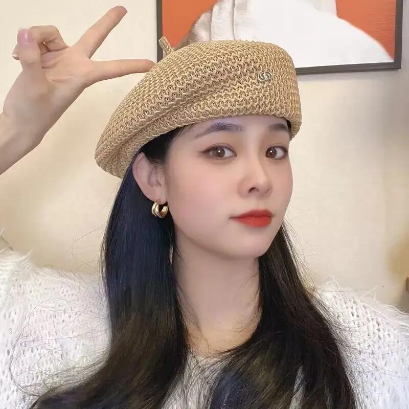 Béret Respirant à Grande Tête pour Femme, Chapeau de Peintre, Design Plissé à la Presse, Style Fin,