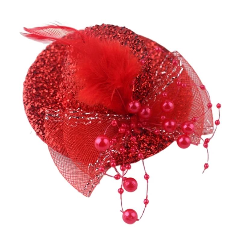 Derby Pillbox Fascinator pour fille, chapeau de fleur, plume scintillante, maille, cocktail, thé, fê