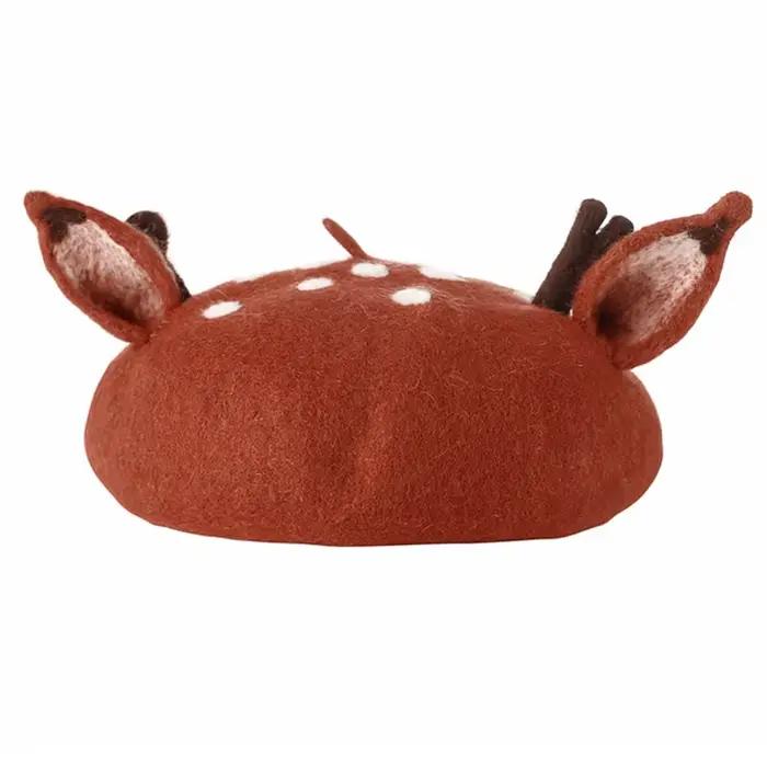 Casquette de béret de noël pour femmes, chapeau de peintre en Faux feutre, oreilles de renne 3D, nou