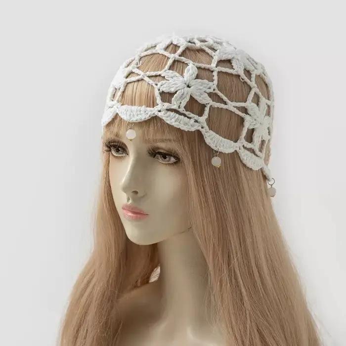 Bohemian Style Crochet Flower Knitted Hat Handmade Thin Hollowed Out Beanie Cap Korean Style Apparel