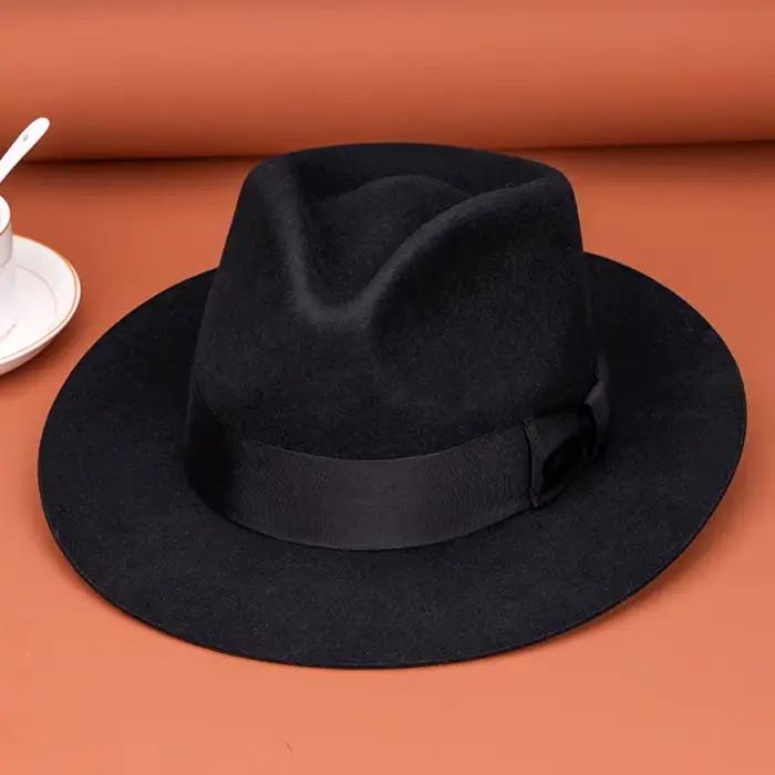 LIHUA-Chapeau melon 100% laine pour hommes et femmes, chapeau Big Head Jazz, noir, gris, marron, fêt