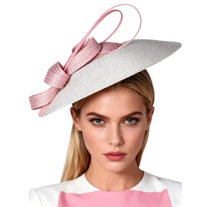 Fascinator FS en Paille à Large Bord Élégant Blanc Kaki pour Femmes Occasions Formelles Été Hiver Église Kentucky Derby