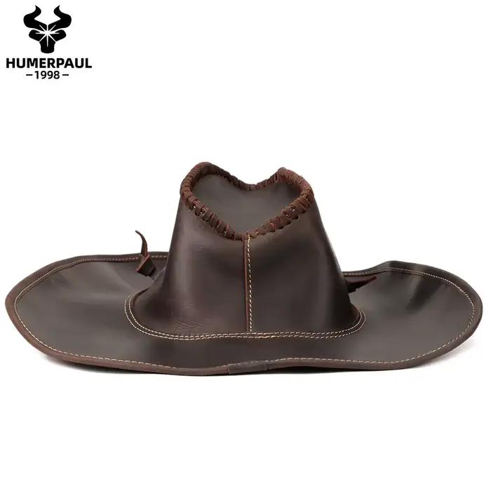 Chapeau de cowboy occidental saillant artisanal, casquette de chevalier rétro en cuir de cheval, chapeau d'équitation britannique en plein air, style ancien