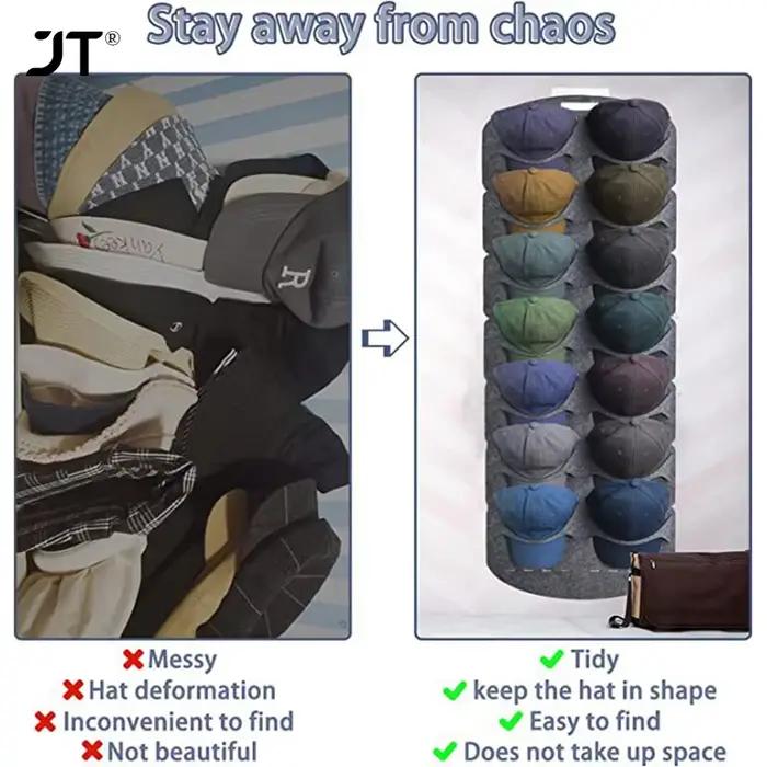 Organisateur de chapeaux suspendu pour placard de chambre à coucher en polyester gris clair ou vert clair pour rangement élégant et gain de place pour chapeaux et accessoires de mode