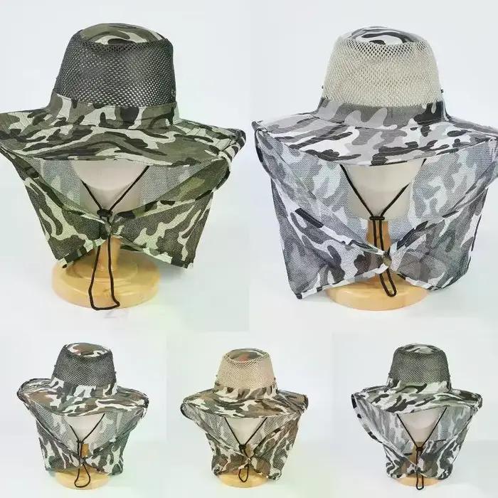 Chapeau de pêche d'extérieur à large bord pour homme, respirant, en maille, casquette de pêche, chapeau de plage, camouflage, protection solaire UV, chapeau pare-soleil