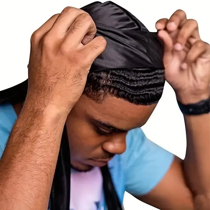 Durag en soie pour hommes blanc noir bandana ondulations look unique mode four seasons extérieur garde-robe polyvalent style confort
