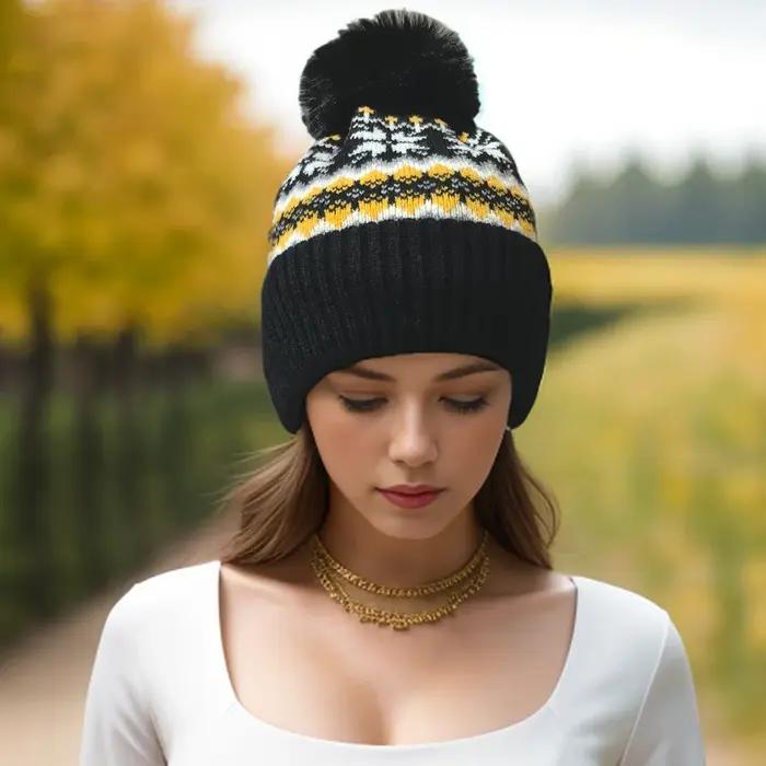 Boule de cheveux chaude hiver cachemire chaud coupe-vent laine chapeau mode noël flocon de neige