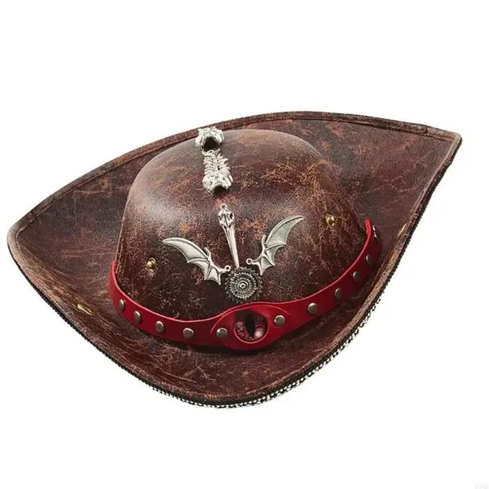 Chapeau Pirate Œil du Diable en Cuir PU avec Décorations en Métal Accessoire de Mode pour Adultes Occasions Thématiques Halloween