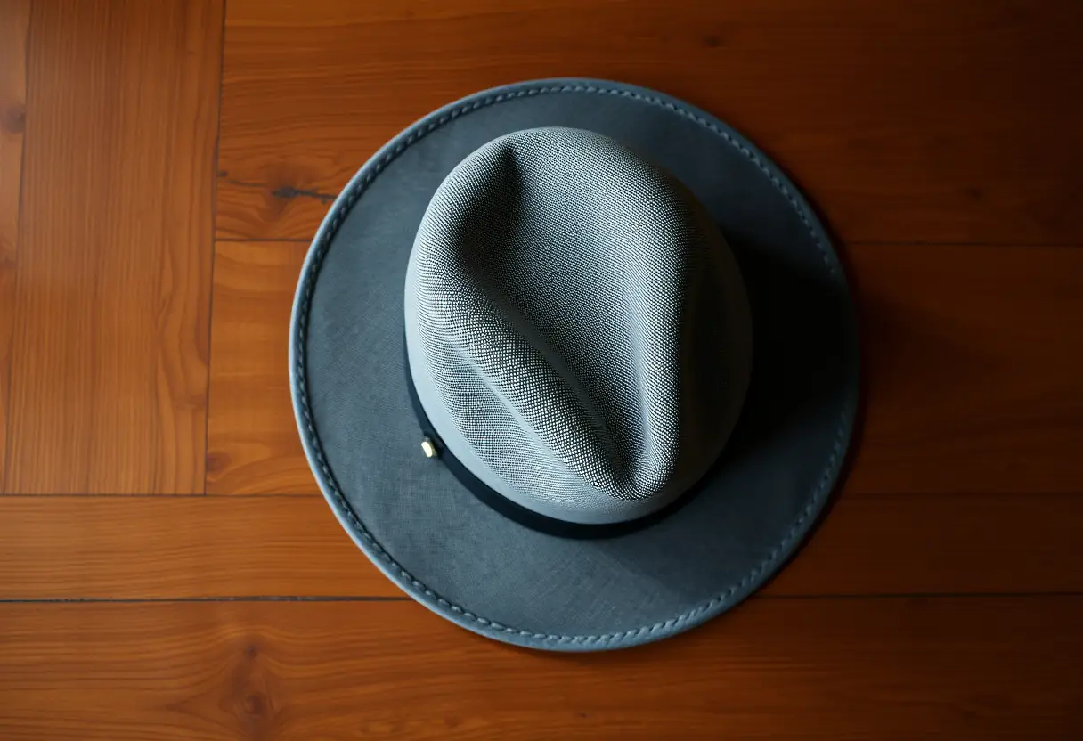 Une casquette de luxe posée sur une table en bois, soulignant ses lignes élégantes
