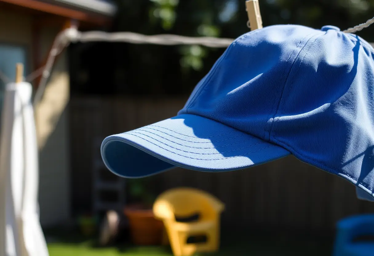 Casquette en polyester séchant dans un jardin