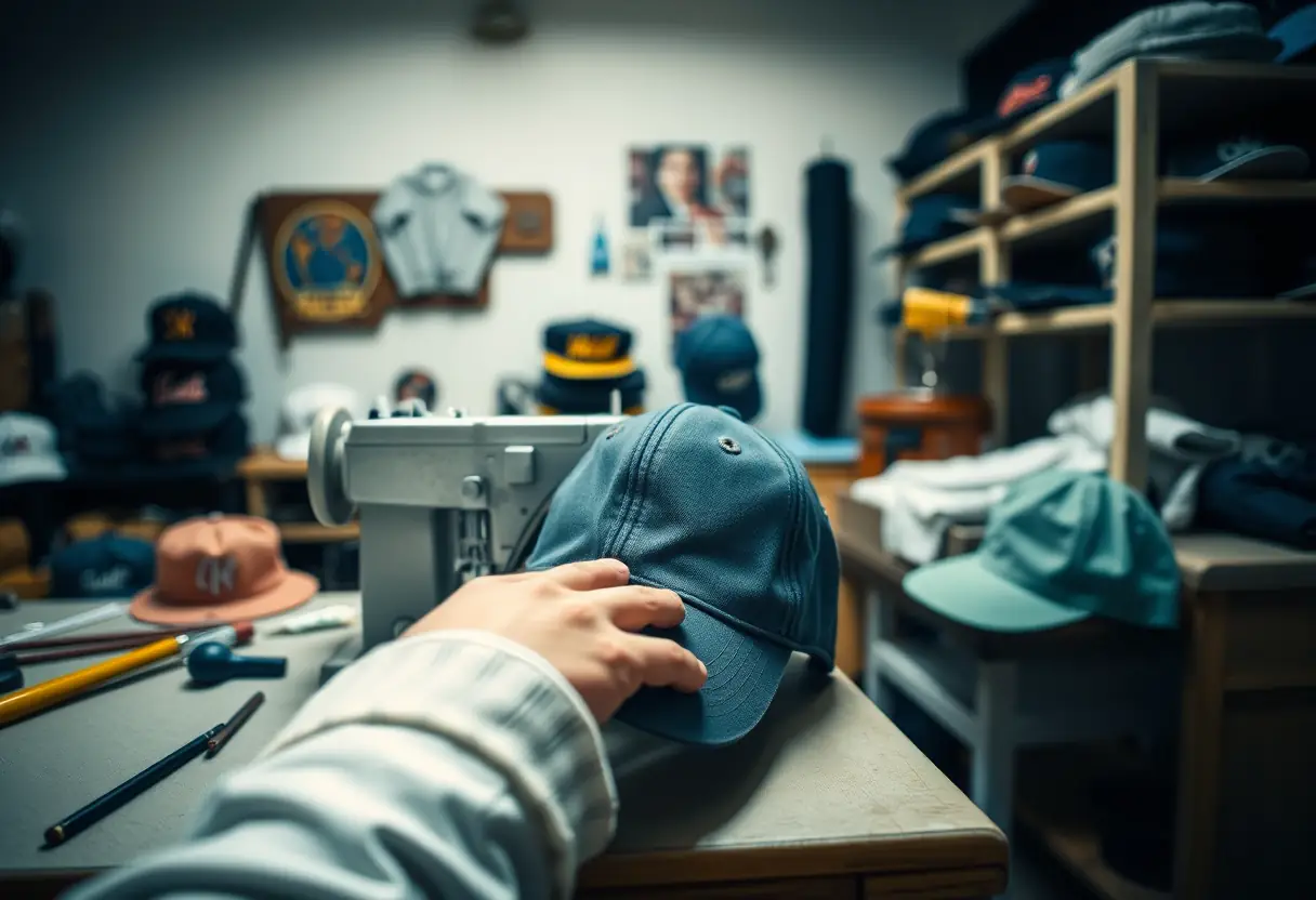 Atelier bien éclairé avec des chapeaux personnalisés